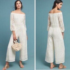 FARM Rio Cream Lace Off-Shoulder Jumpsuit